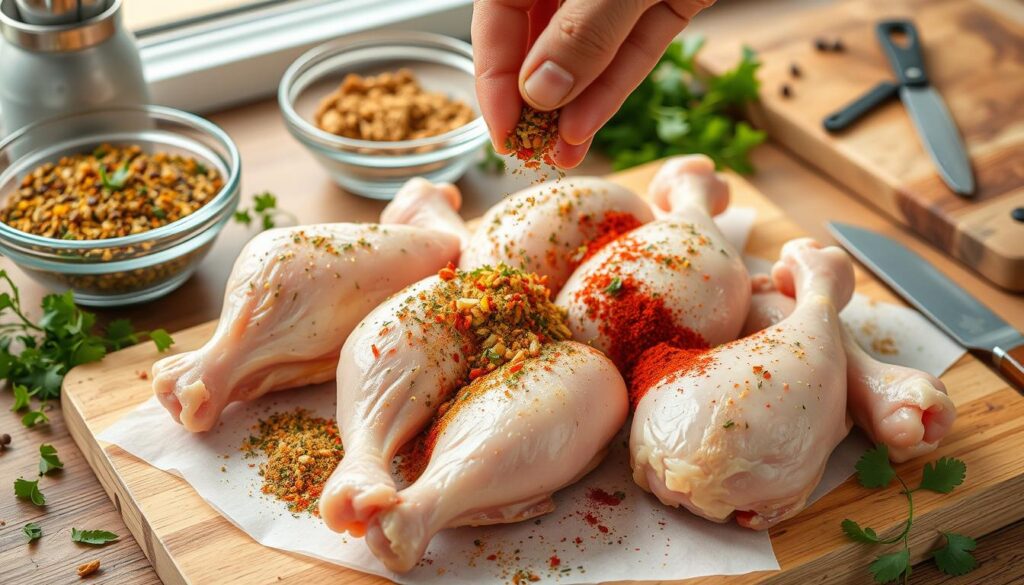 Seasoning raw drumsticks