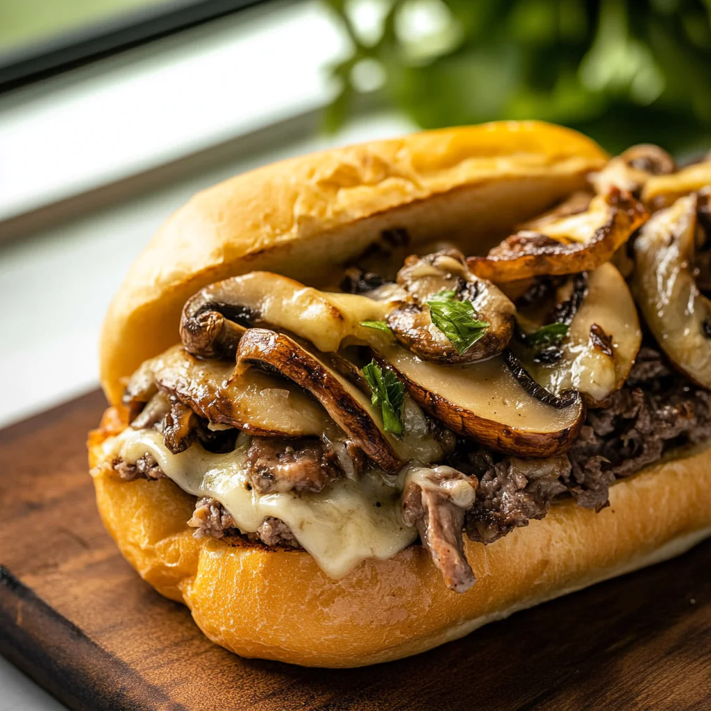 Philly Cheese Steak Sandwich with Mushrooms