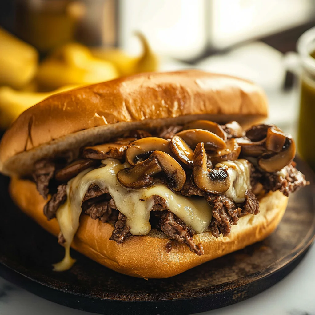 Philly Cheese Steak Sandwich with Mushrooms Serving and storing