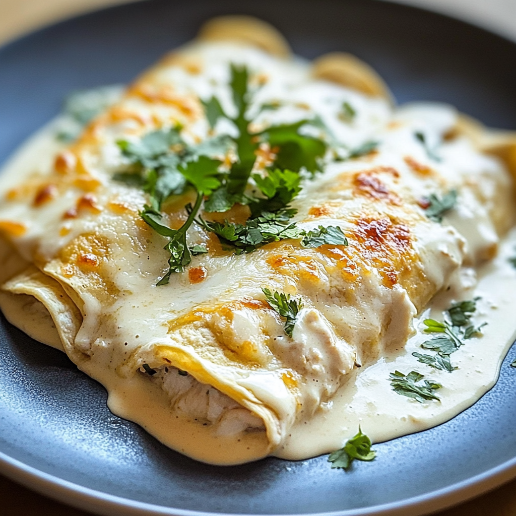 Cheesy Creamy White Chicken Enchiladas