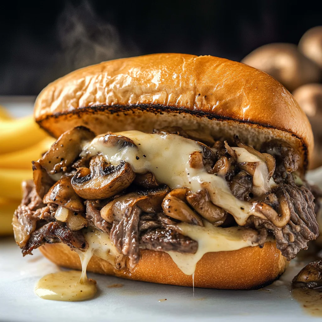 Philly Cheese Steak Sandwich with Mushrooms