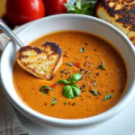 Creamy Tomato Basil Soup with Grilled Cheese Hearts