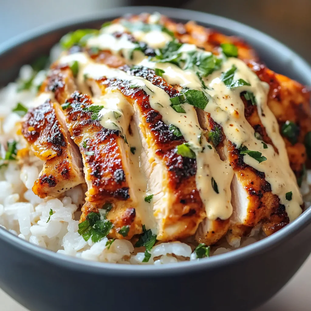 Chicken & Rice Bowls with Creamy Garlic Sauce