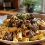 Garlic Butter Steak Tips and Cheesy Rigatoni