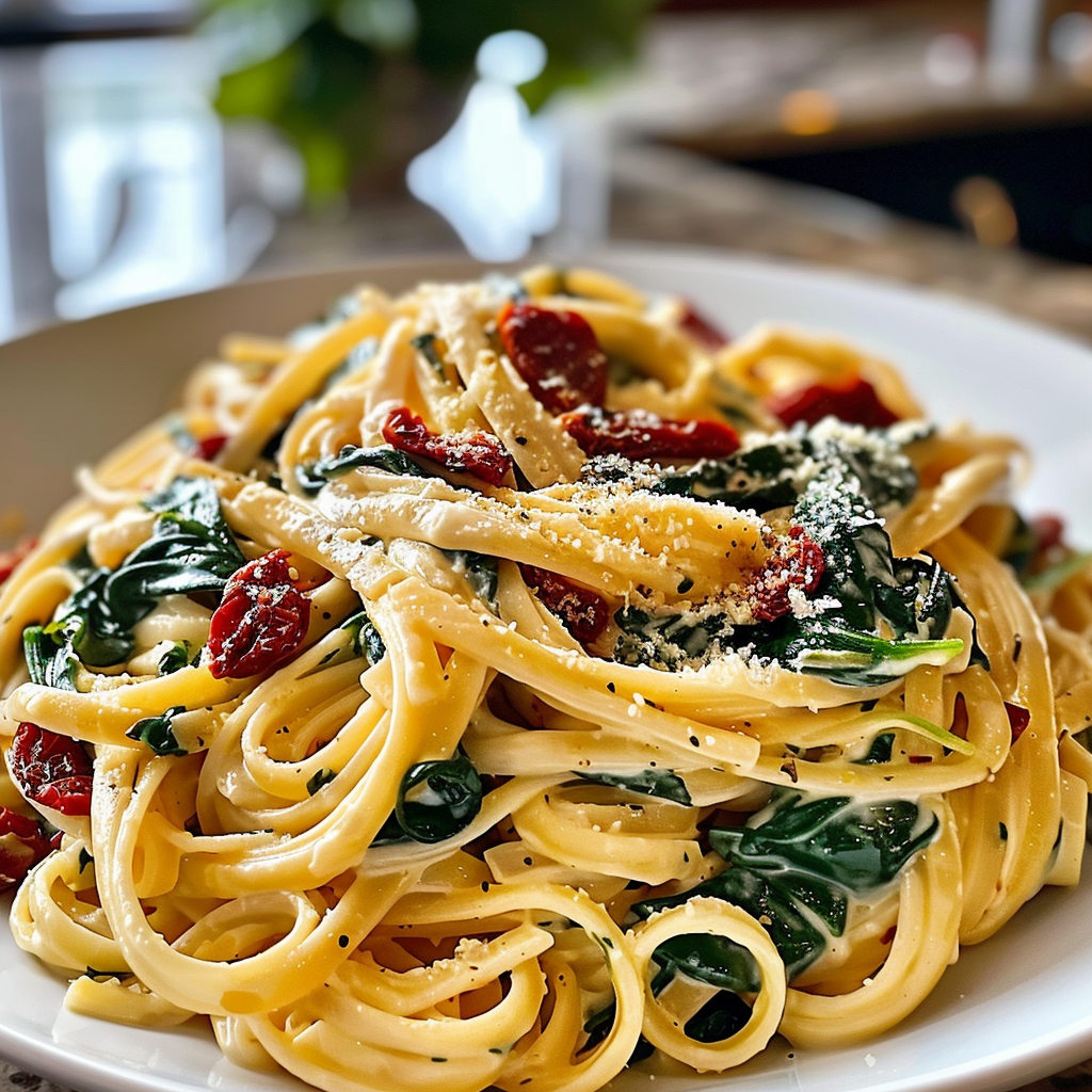 Creamy Linguine with Spinach & Sun-Dried Tomatoes