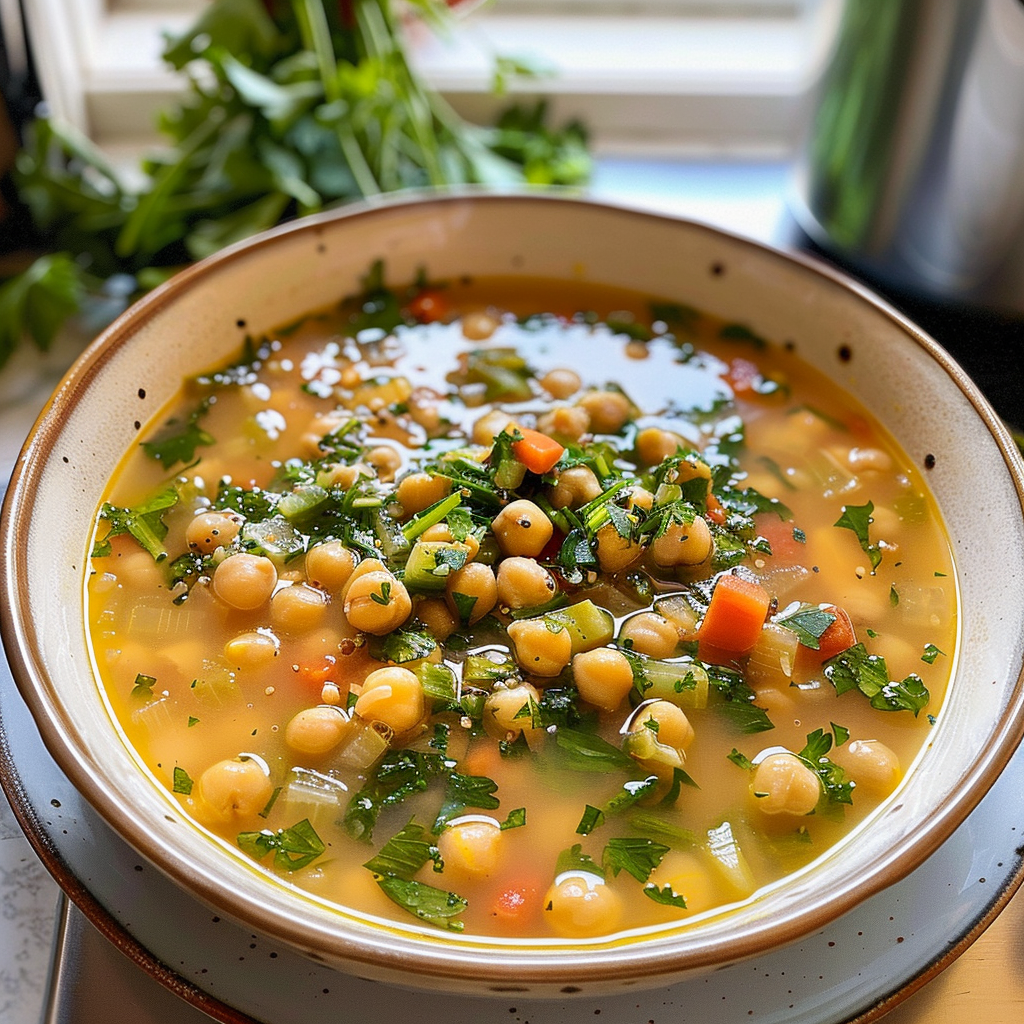 Lemony Greek Chickpea Soup Bowl