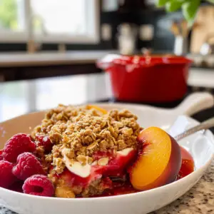 Peach Raspberry Crisp Dessert