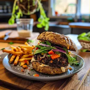 Tasty Black Bean Burgers on a Plate