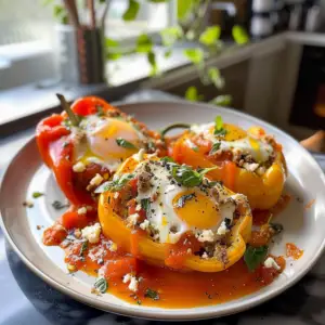 Breakfast Stuffed Peppers on Plate