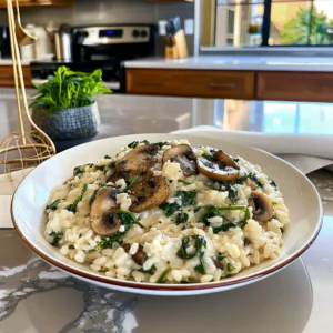 Creamy Mushroom and Spinach Risotto Dish