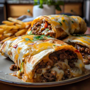 Cheesy Beef Burritos with Fries