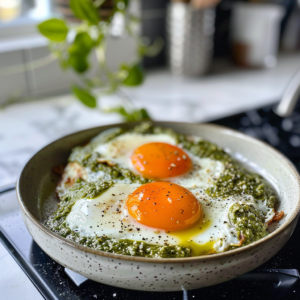 Pesto Fried Eggs on Toast