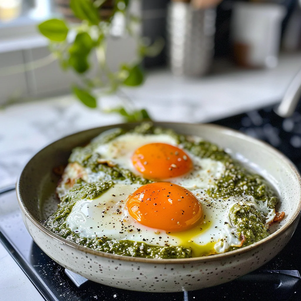 Pesto Fried Eggs on Toast
