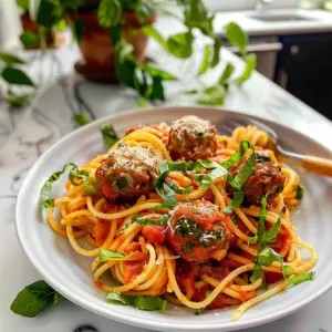 Spaghetti and Meatballs on a Plate