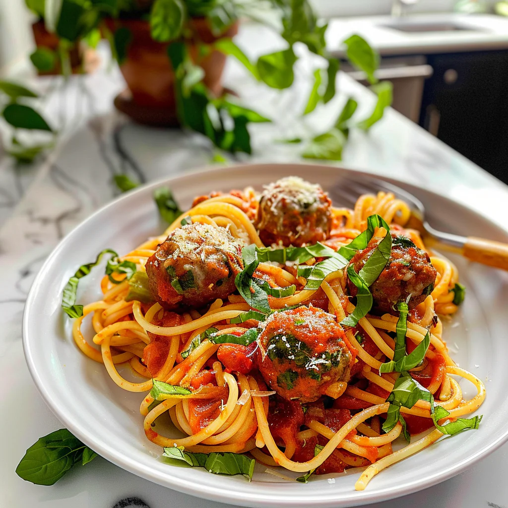 Spaghetti and Meatballs on a Plate