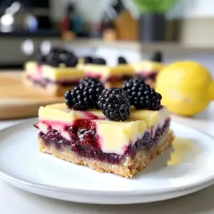 Blackberry Lemon Bars on a Plate