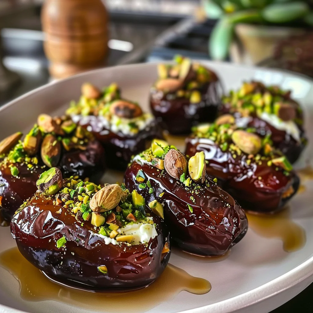 Honey Pistachio Ricotta Stuffed Dates