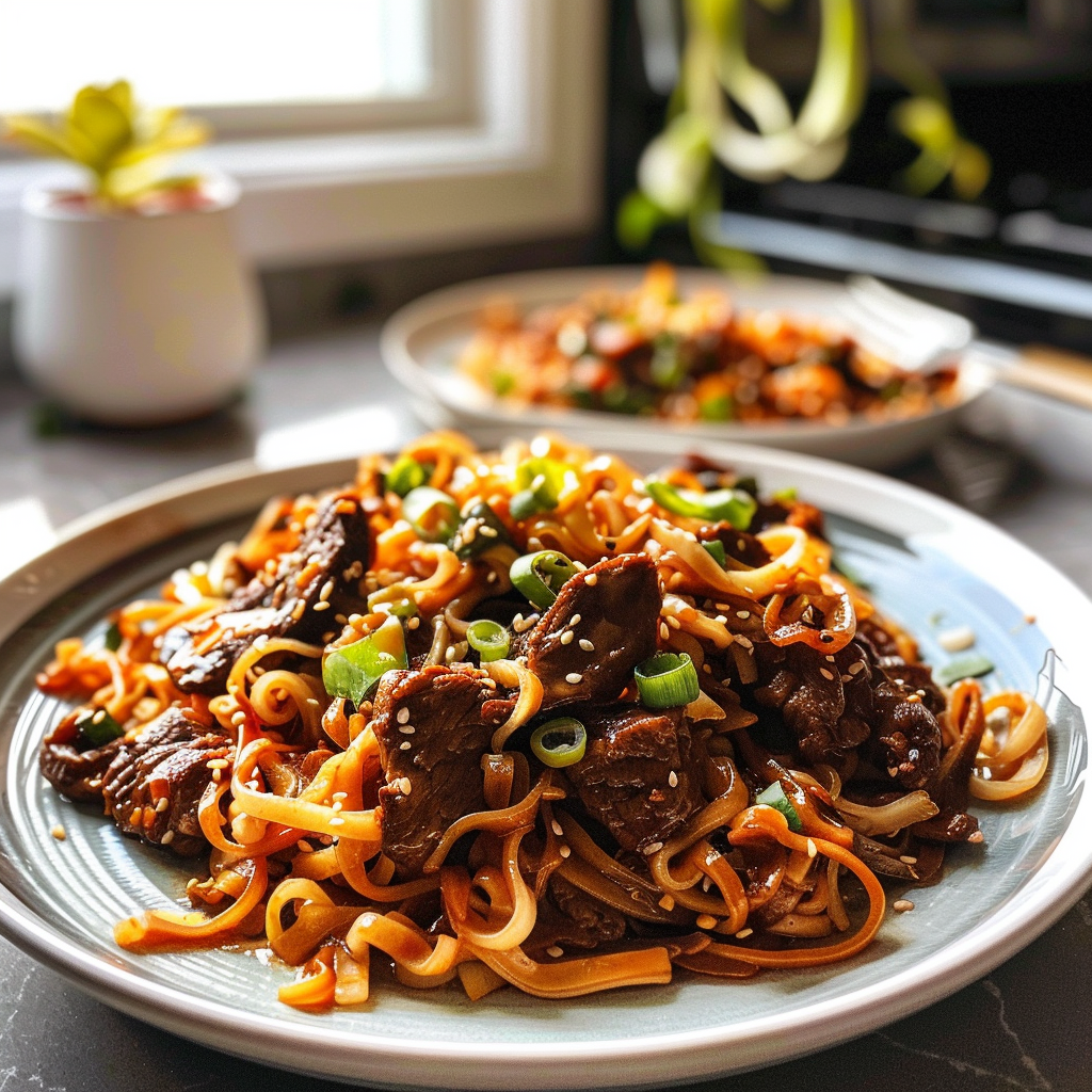 Mongolian Beef Noodles Dish