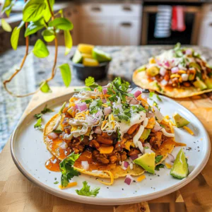 Breakfast Bean and Cheese Tostadas Plated