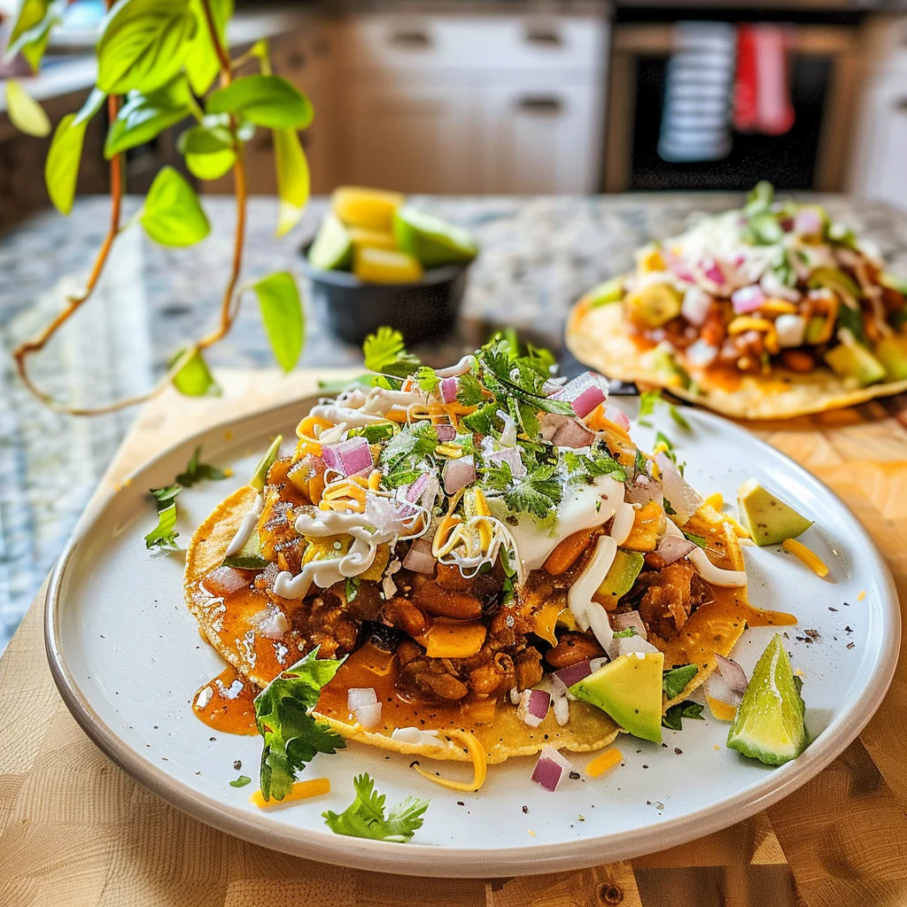 Breakfast Bean and Cheese Tostadas Plated