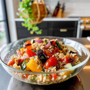 Grilled Vegetable Orzo Salad Dish