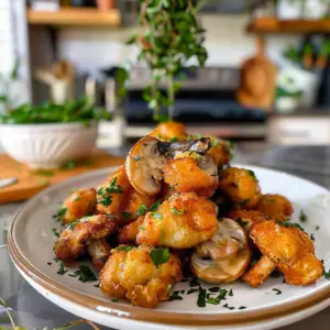 Crispy Fried Mushrooms on Plate