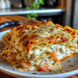 Garlic Butter Shrimp Scampi Lasagna Dish