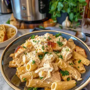 Crockpot Garlic Parmesan Chicken Pasta Dish