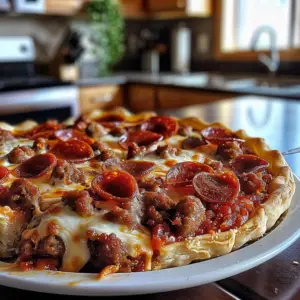 Deep Hamburger Sausage & Pepperoni Pie