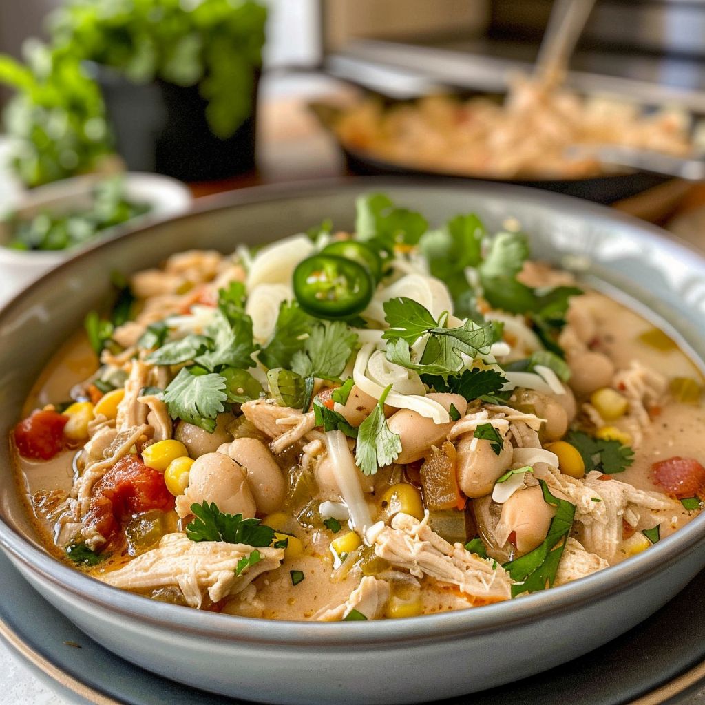 Delicious White Chicken Chili in a Bowl