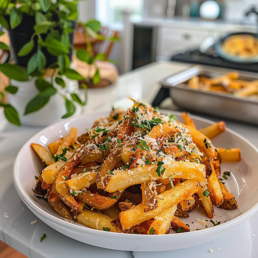 Garlic Parmesan Fries - Deliciously Crispy