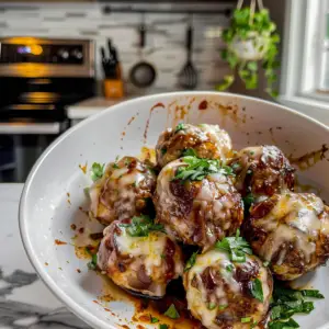 French Onion Meatballs Dish