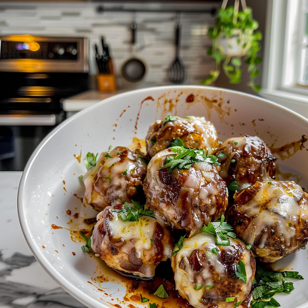 French Onion Meatballs Dish