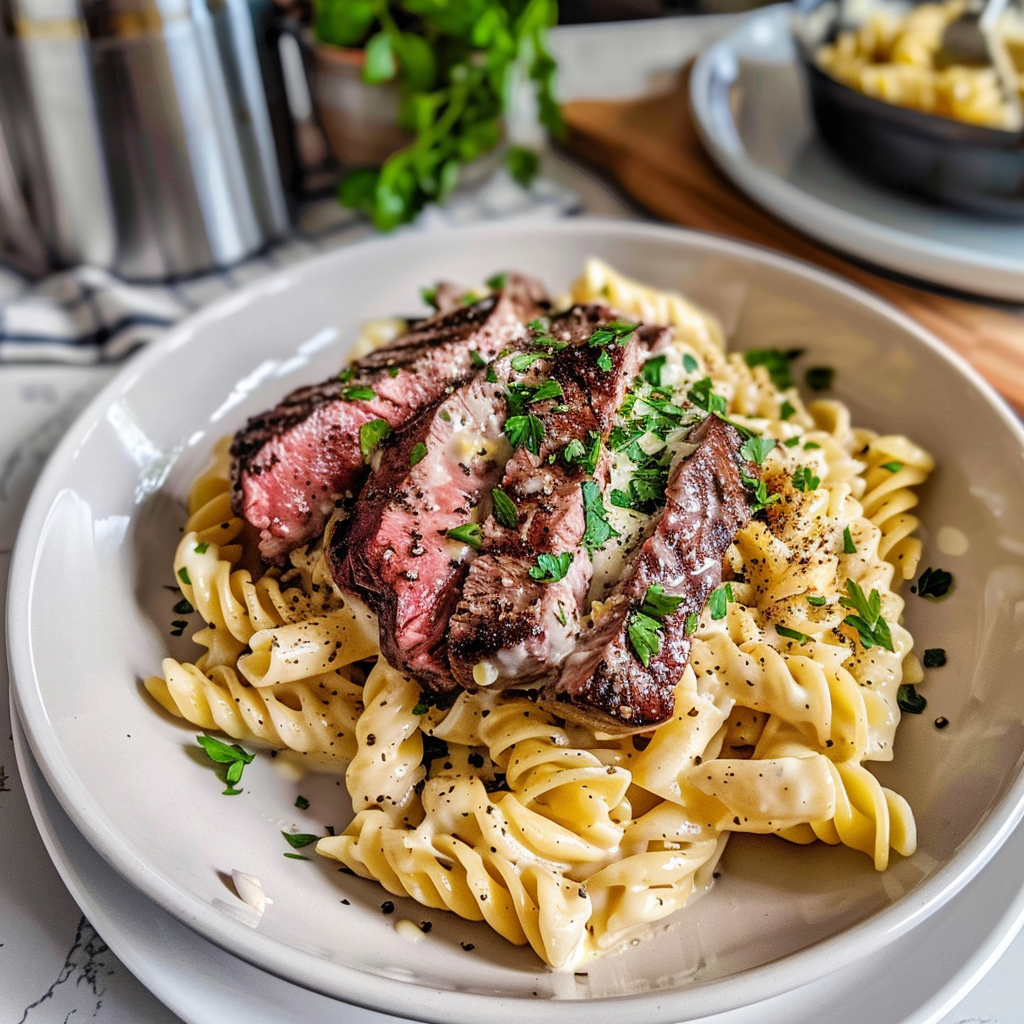 Steak Alfredo Pasta Dish